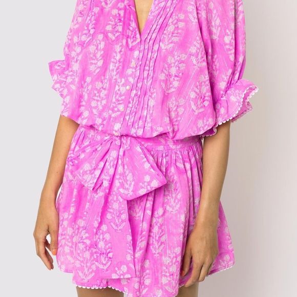 Juliet Dunn Orchid Small Flower Block Print Blouson Dress - Picture 2 of 9